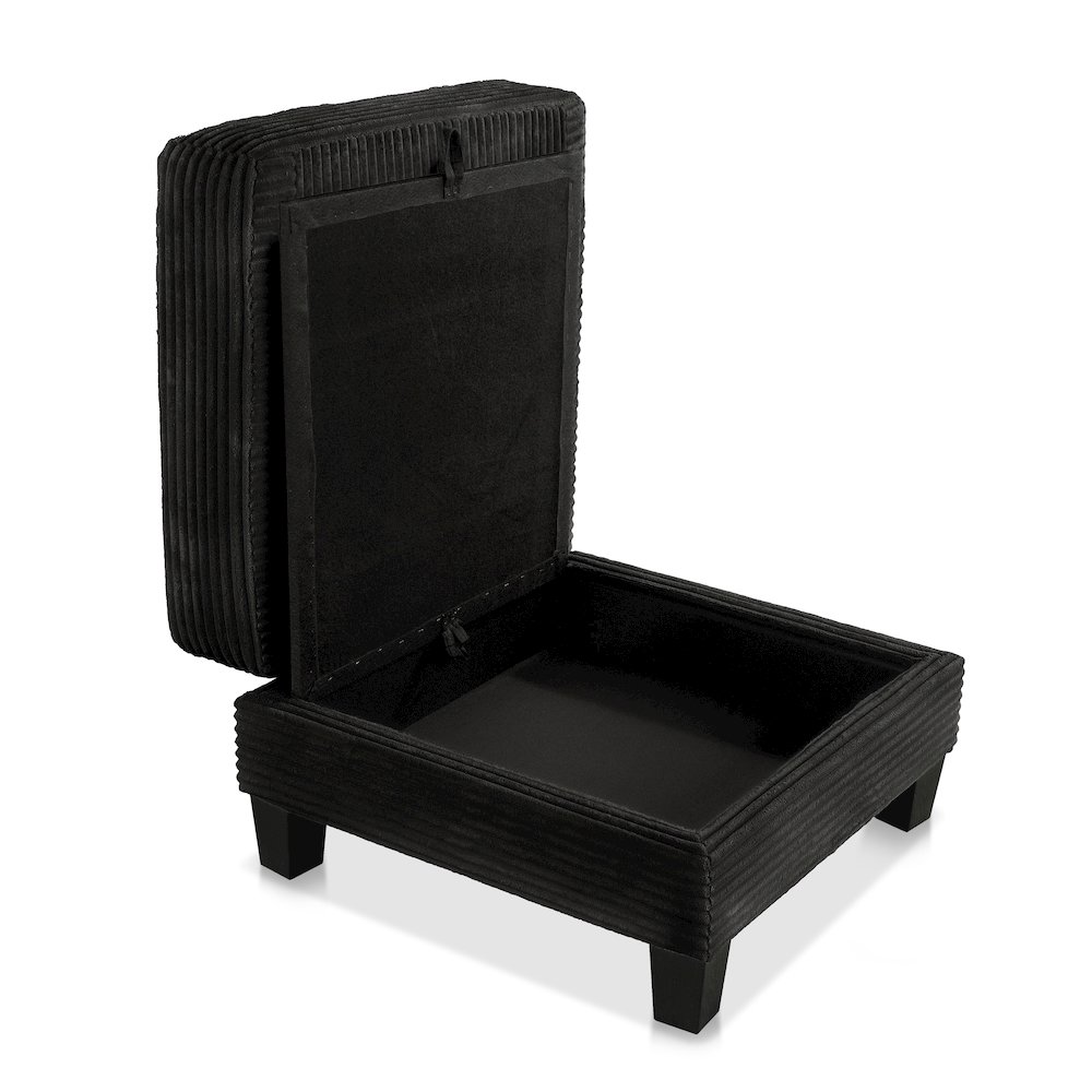 Reese Wood Frame Chenille Storage Ottoman, Black. Picture 3