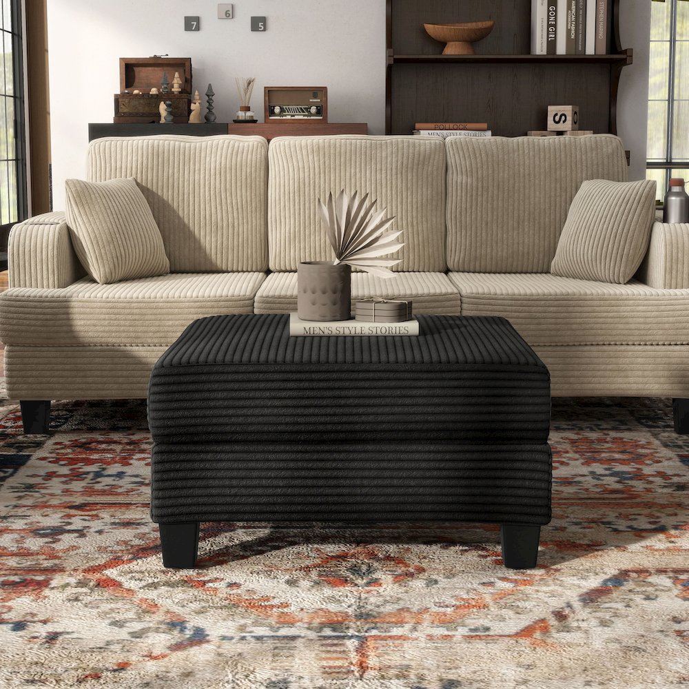 Reese Wood Frame Chenille Storage Ottoman, Black. Picture 4