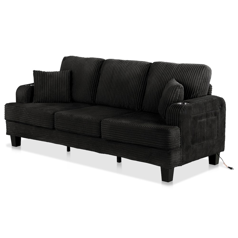 Reese Chenille Sofa with Cup Holders and USBs, Black. Picture 1