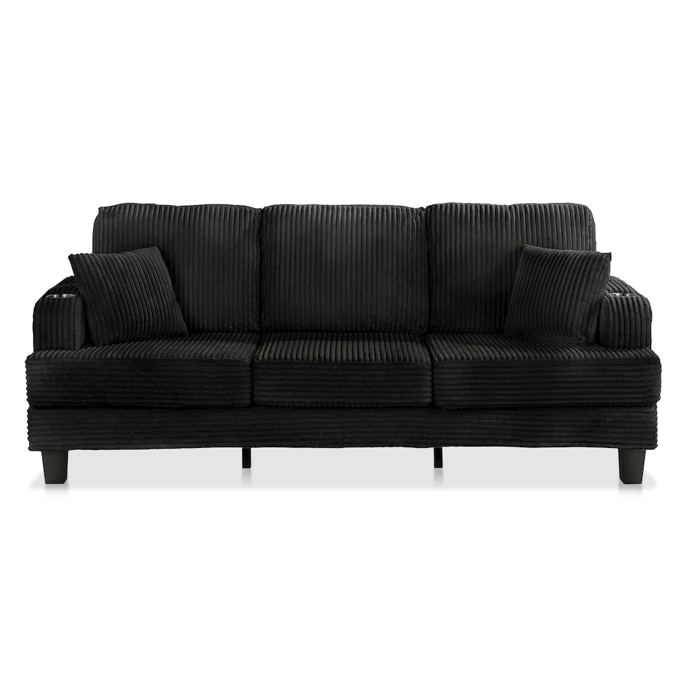 Reese Chenille Sofa with Cup Holders and USBs, Black. Picture 2