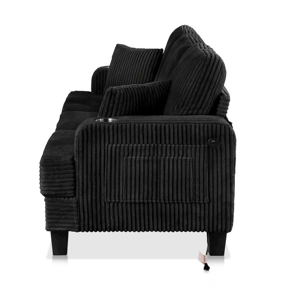 Reese Chenille Sofa with Cup Holders and USBs, Black. Picture 3