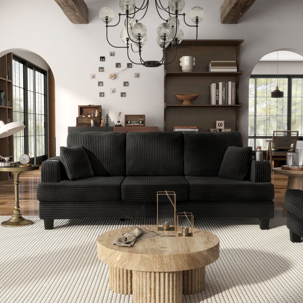 Reese Chenille Sofa with Cup Holders and USBs, Black. Picture 5