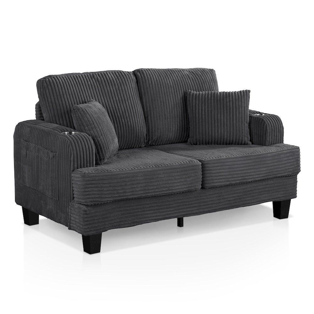 Reese Chenille Loveseat with Cup Holders, Grey. Picture 1
