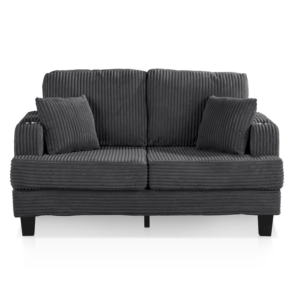 Reese Chenille Loveseat with Cup Holders, Grey. Picture 2
