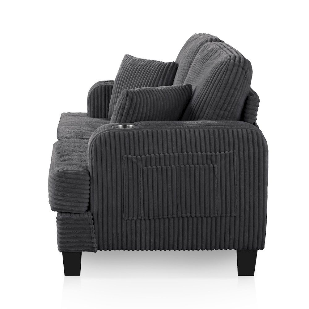 Reese Chenille Loveseat with Cup Holders, Grey. Picture 3