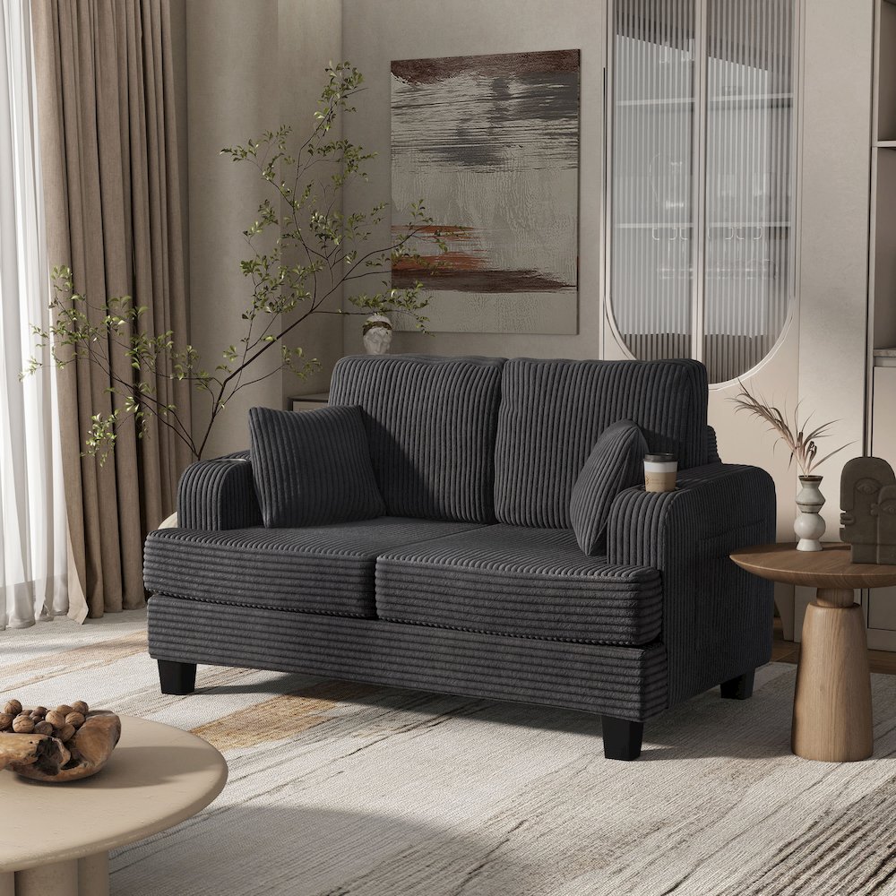 Reese Chenille Loveseat with Cup Holders, Grey. Picture 4