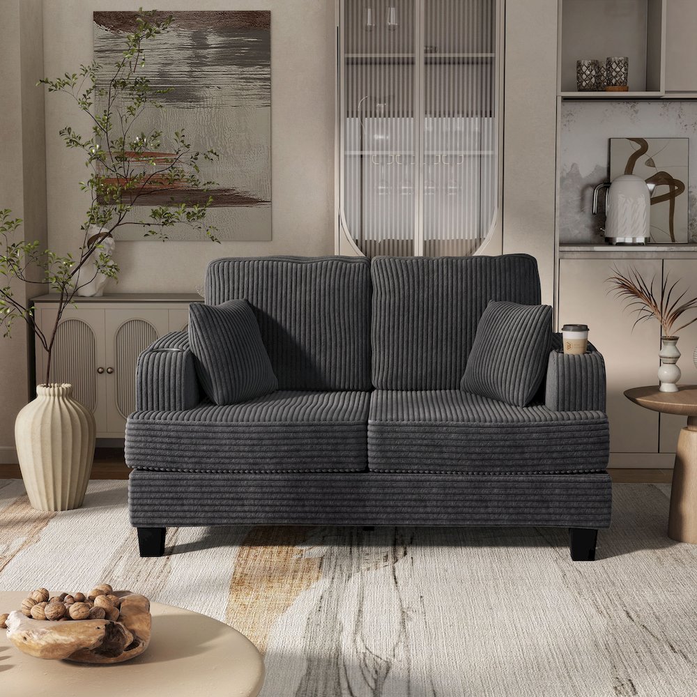 Reese Chenille Loveseat with Cup Holders, Grey. Picture 5