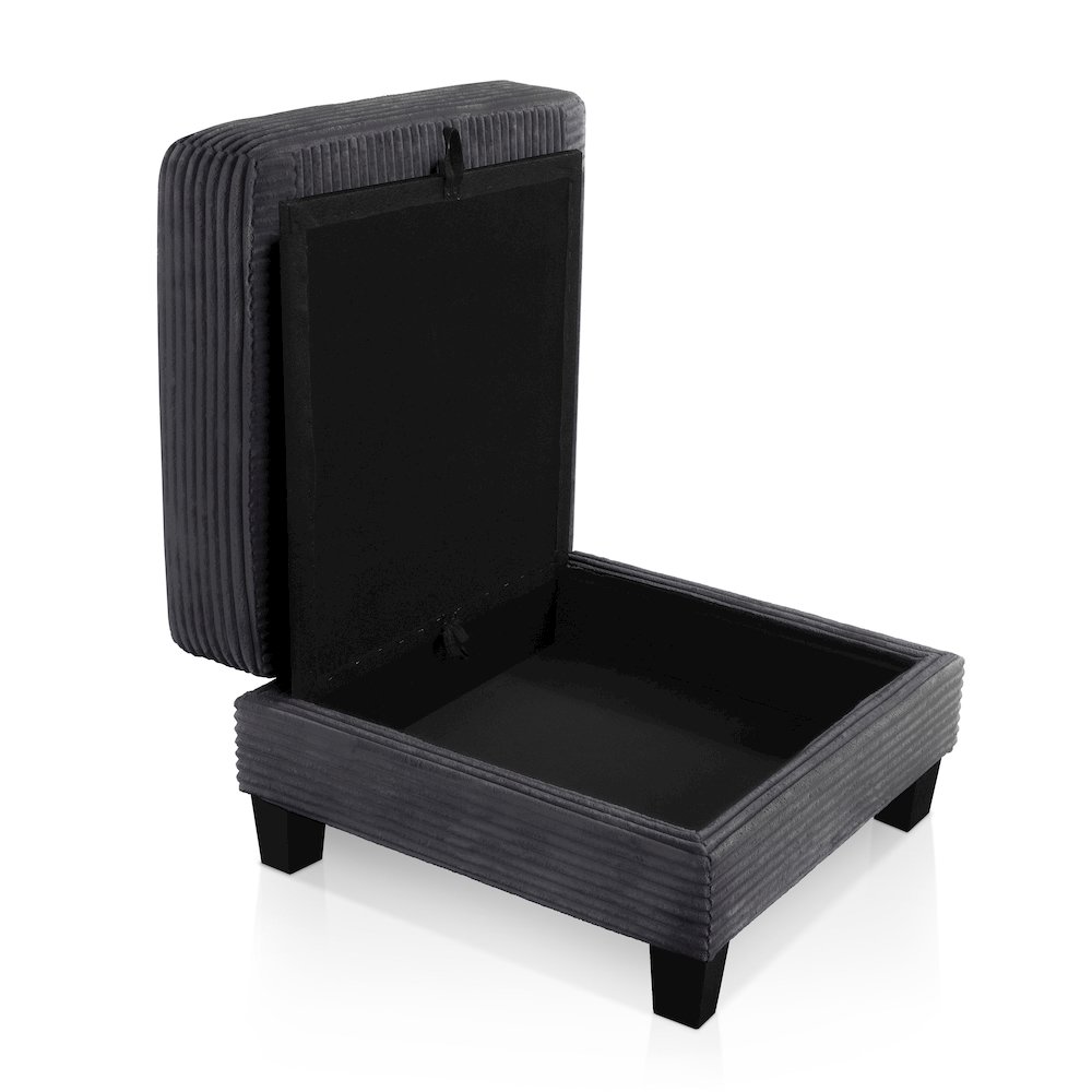 Reese Wood Frame Chenille Storage Ottoman, Grey. Picture 3