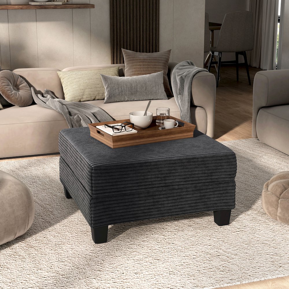 Reese Wood Frame Chenille Storage Ottoman, Grey. Picture 4