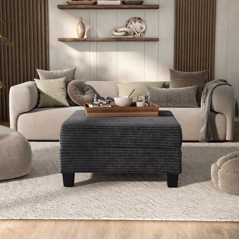 Reese Wood Frame Chenille Storage Ottoman, Grey. Picture 5