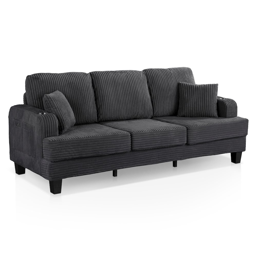 Reese Chenille Sofa with Cup Holders and USBs, Grey. Picture 1