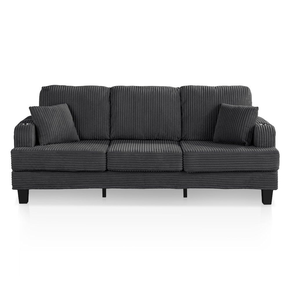 Reese Chenille Sofa with Cup Holders and USBs, Grey. Picture 2