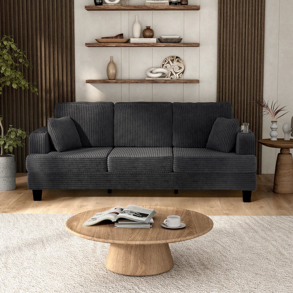 Reese Chenille Sofa with Cup Holders and USBs, Grey. Picture 5
