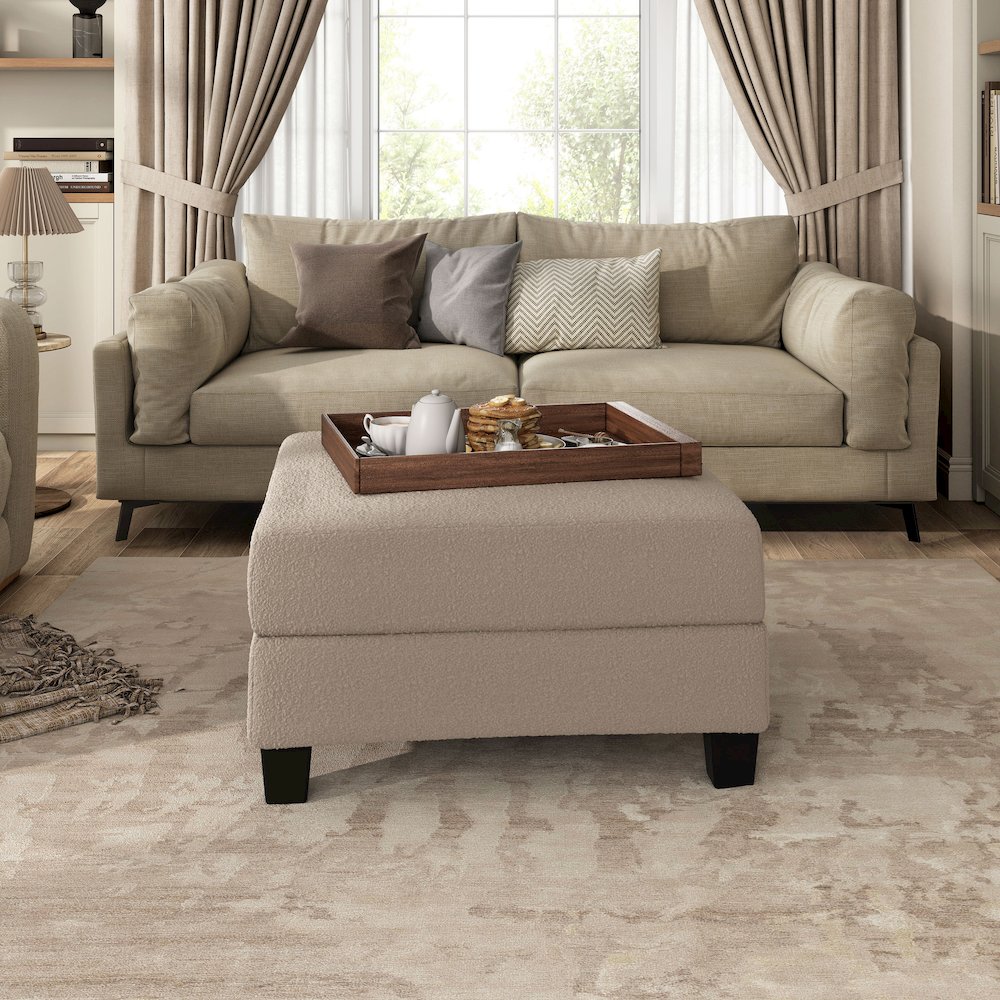 Reese Wood Frame Fabric Storage Ottoman, Beige. Picture 4