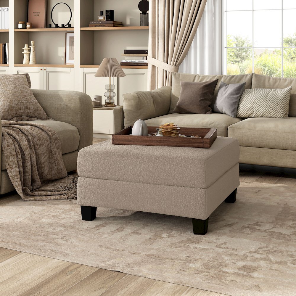 Reese Wood Frame Fabric Storage Ottoman, Beige. Picture 5
