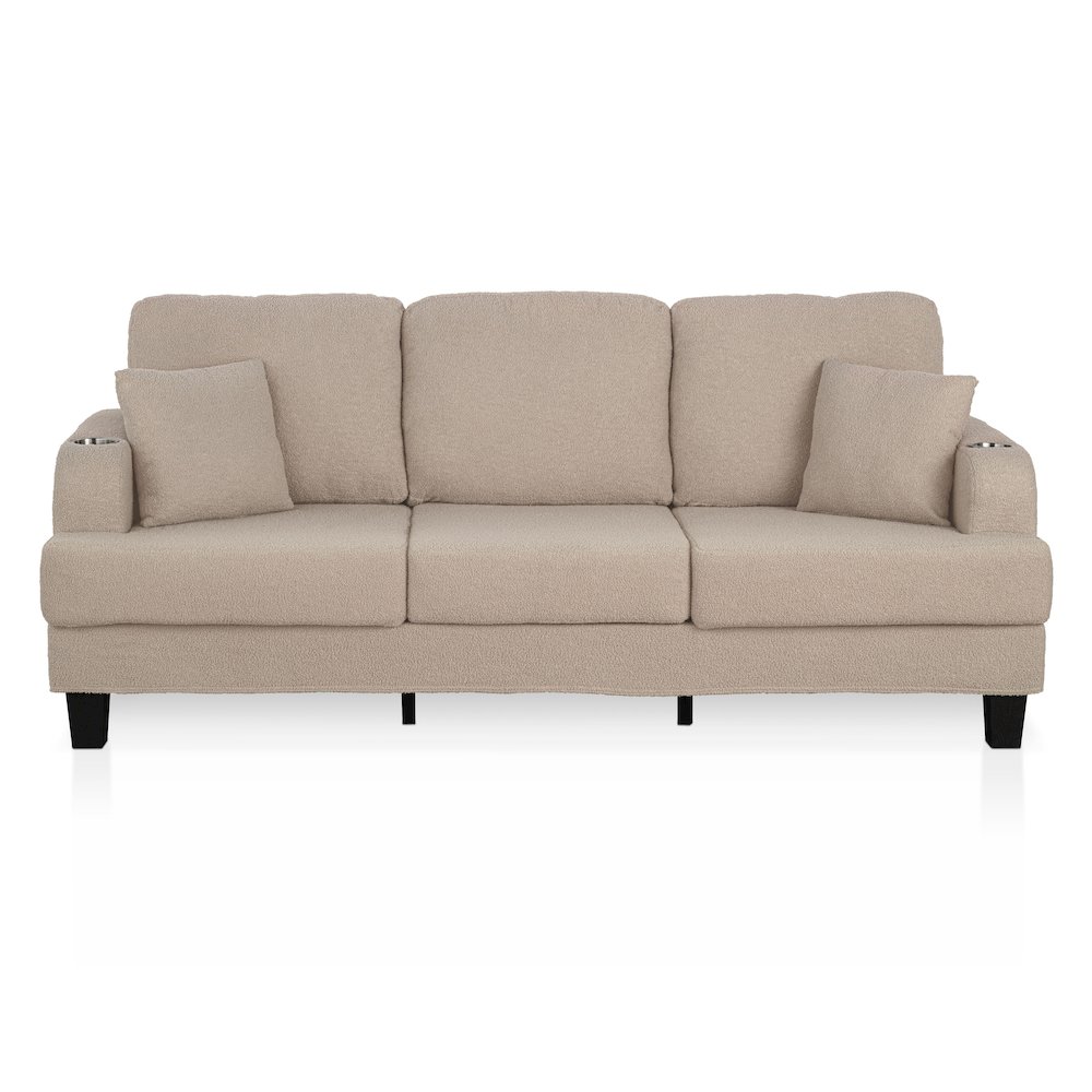 Reese Wood Frame Fabric Sofa with Cup Holders and USBs, Beige. Picture 2
