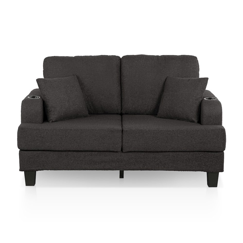 Reese Wood Frame Fabric Loveseat with Cup Holders, Grey. Picture 2