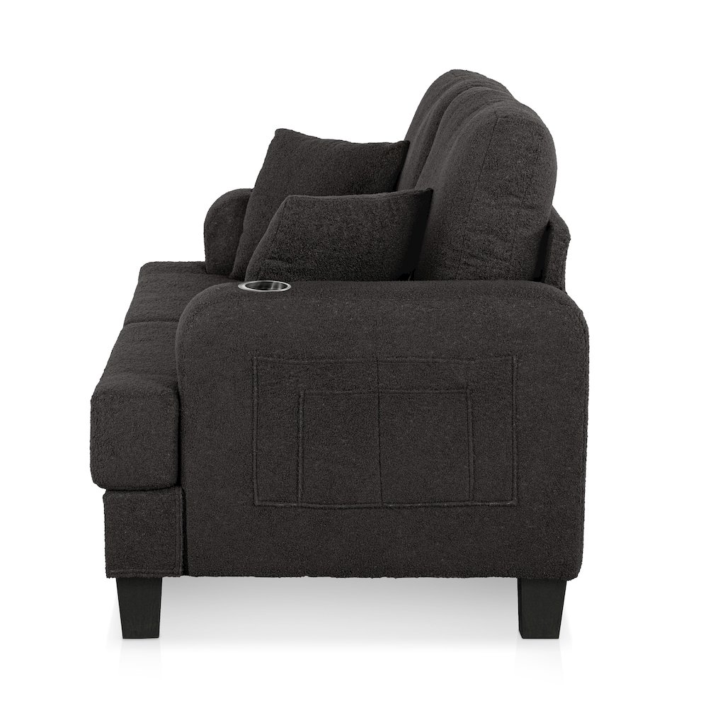 Reese Wood Frame Fabric Loveseat with Cup Holders, Grey. Picture 3