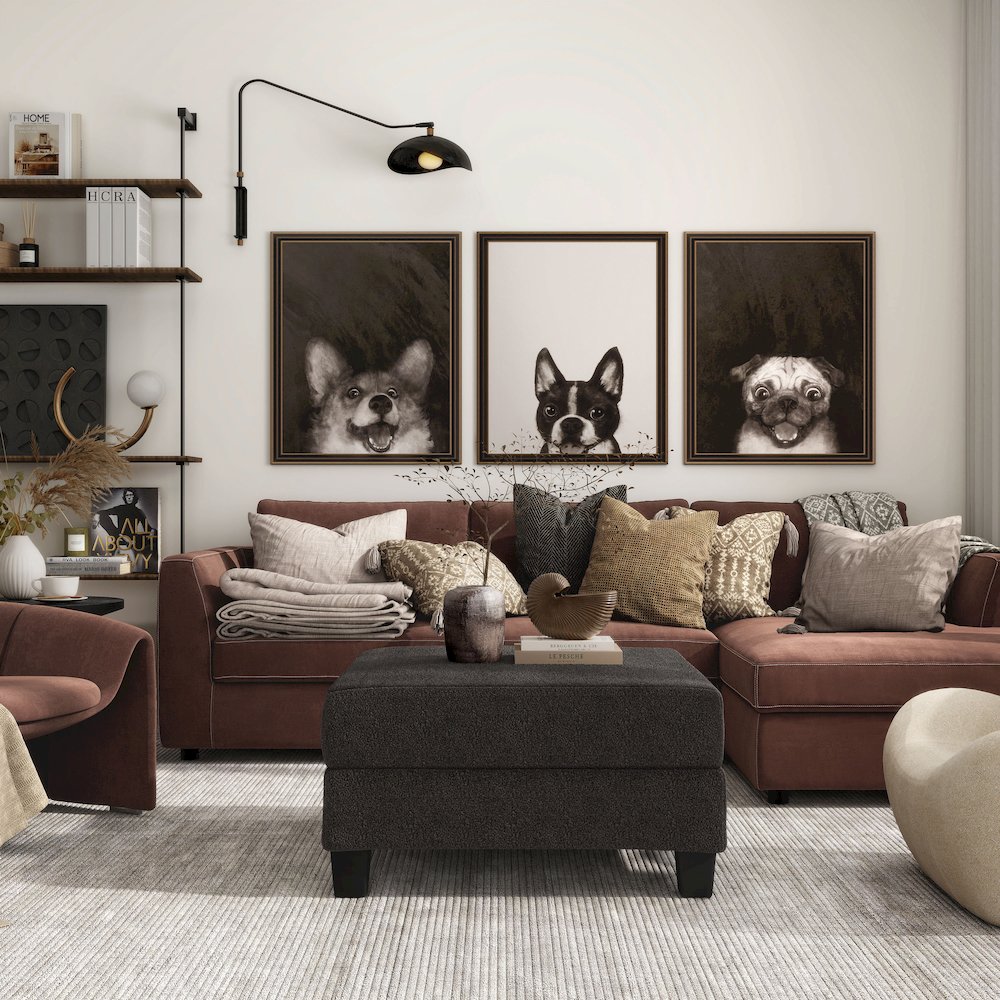 Reese Wood Frame Fabric Storage Ottoman, Grey. Picture 4