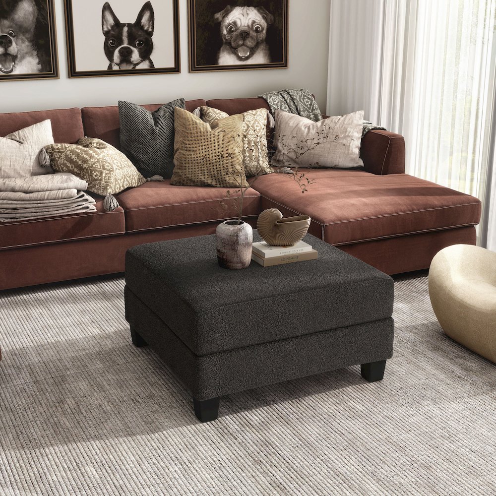 Reese Wood Frame Fabric Storage Ottoman, Grey. Picture 5