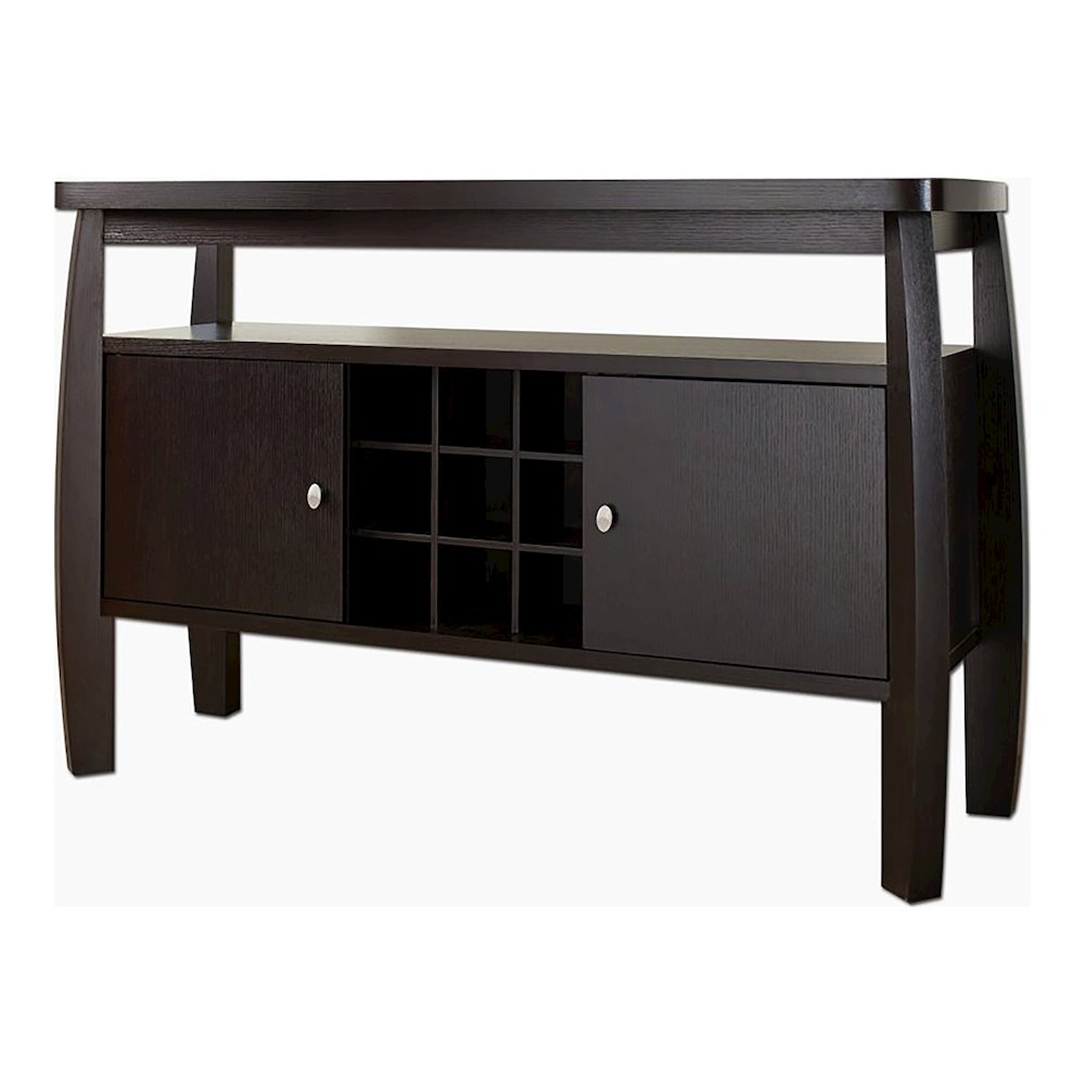 Mendota Wood Buffet Table with Wine Rack in Espresso. Picture 1