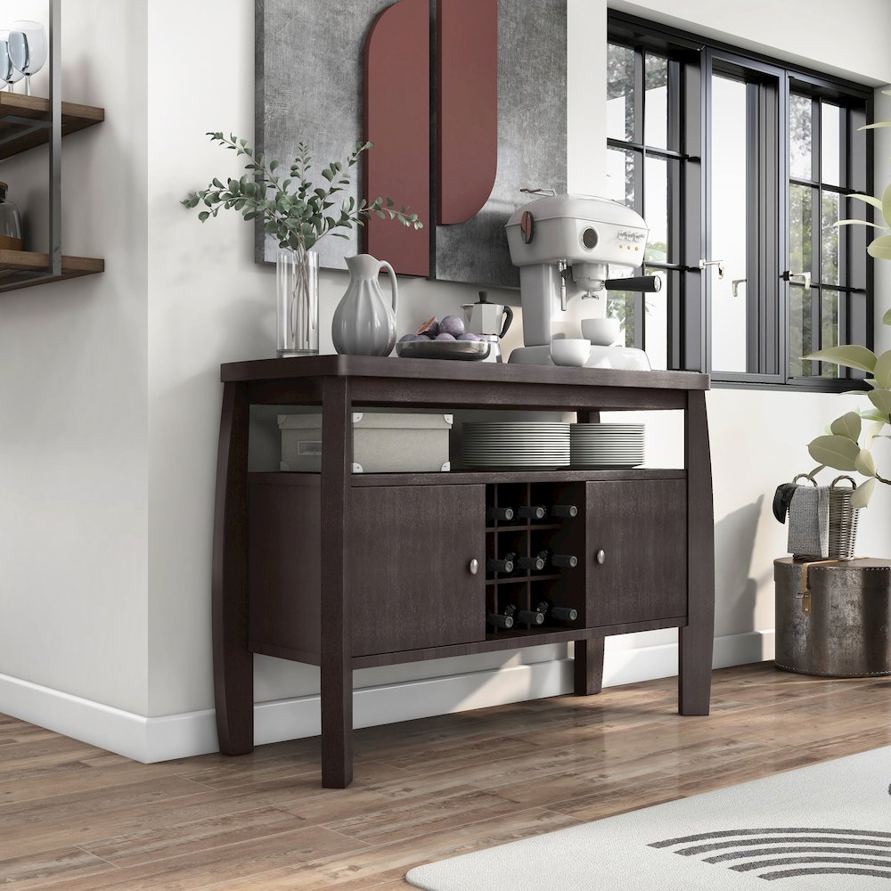 Mendota Wood Buffet Table with Wine Rack in Espresso. Picture 3