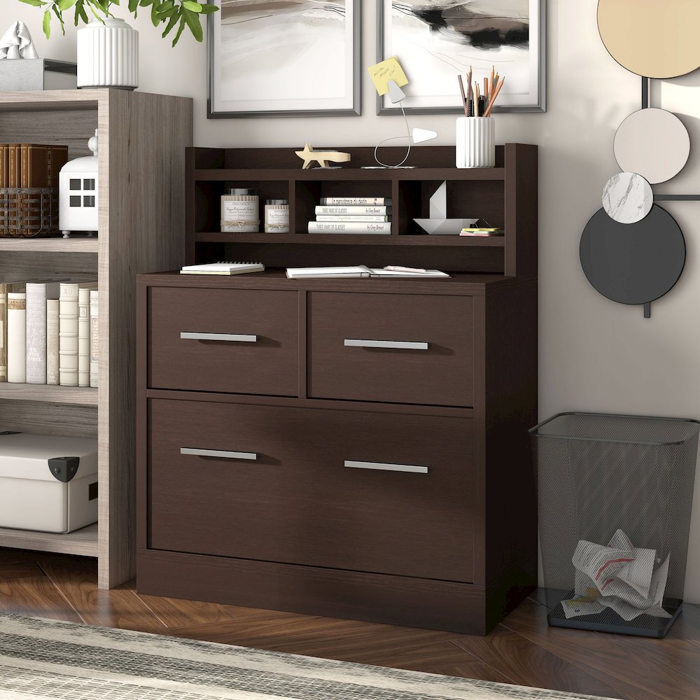 Jonah Wood Multi-Storage Filing Cabinet in Cappuccino. Picture 4