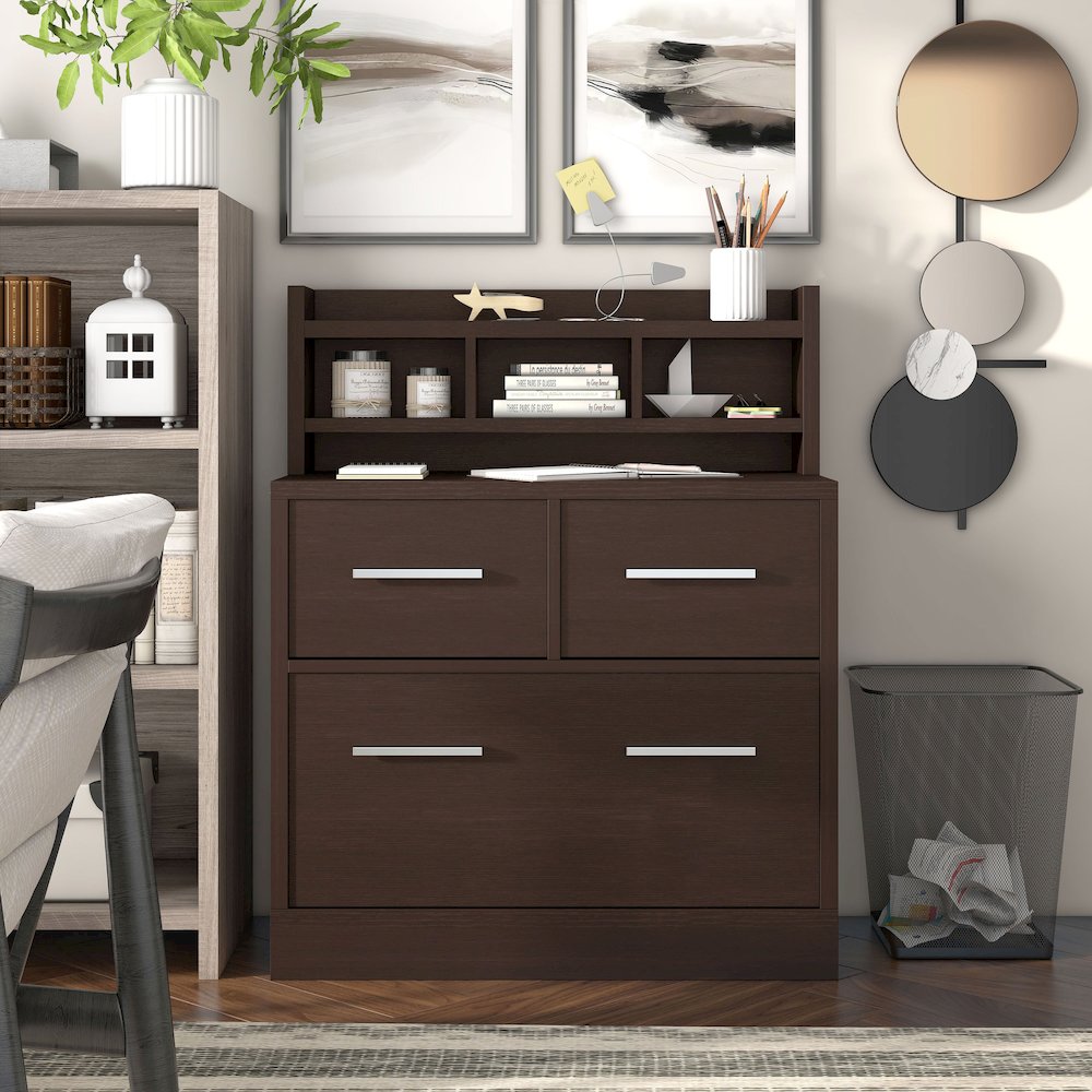 Jonah Wood Multi-Storage Filing Cabinet in Cappuccino. Picture 5
