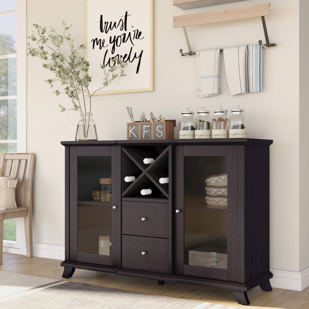Anglex Wood Buffet with Wine Rack in Cappuccino. Picture 2