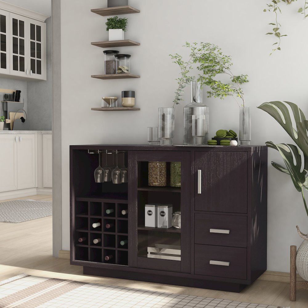 Payton Contemporary Wood Multi-Storage Buffet in Cappuccino. Picture 2