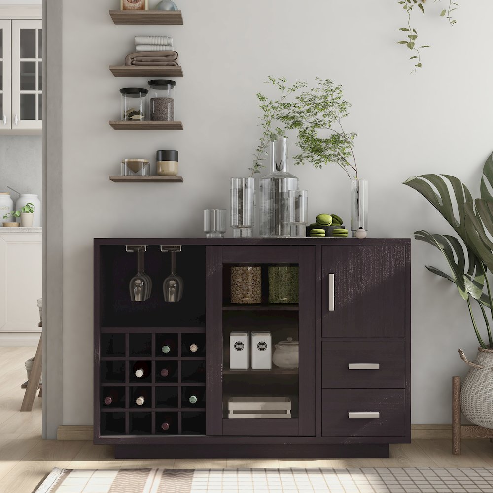 Payton Contemporary Wood Multi-Storage Buffet in Cappuccino. Picture 3