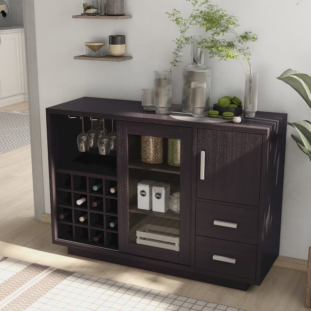 Payton Contemporary Wood Multi-Storage Buffet in Cappuccino. Picture 4