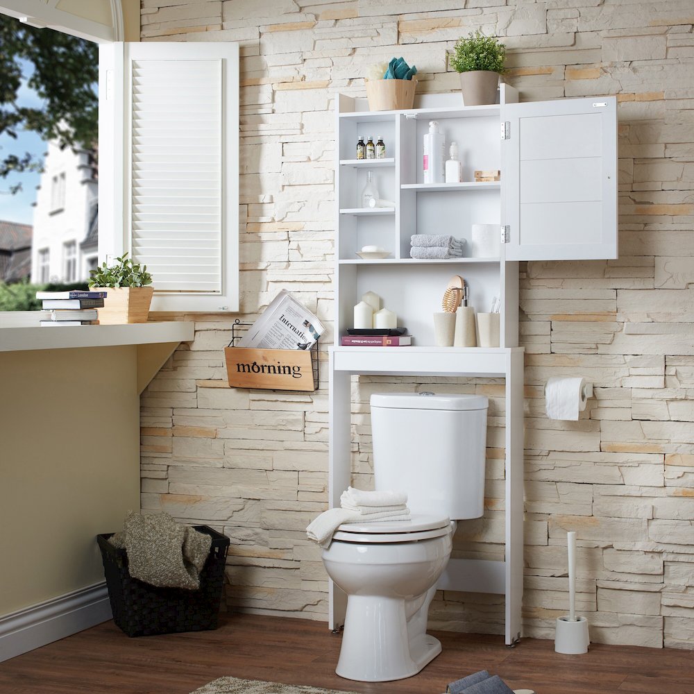 Daza Modern Wood Bathroom Space Saving Cabinet in White. Picture 2
