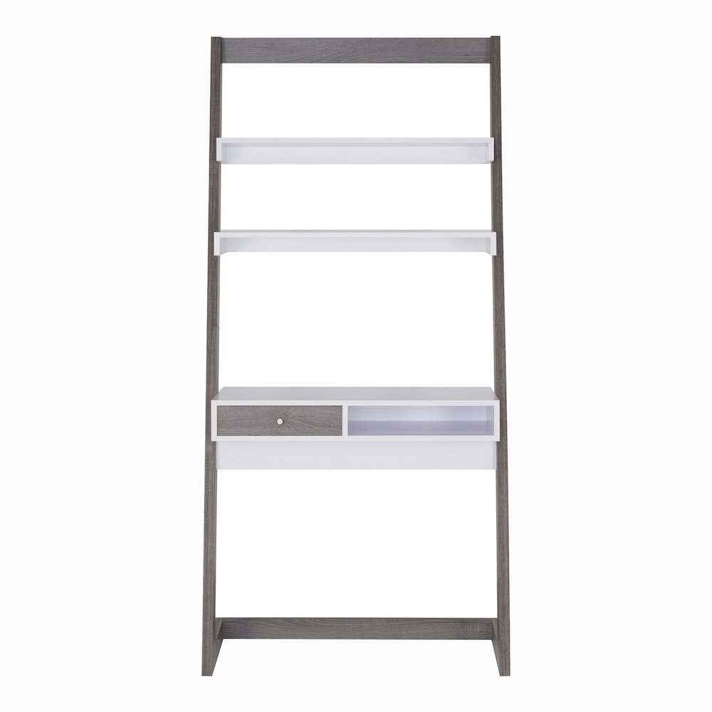 Lazlo Wood Writing Desk with Shelves in Distressed Gray. Picture 2