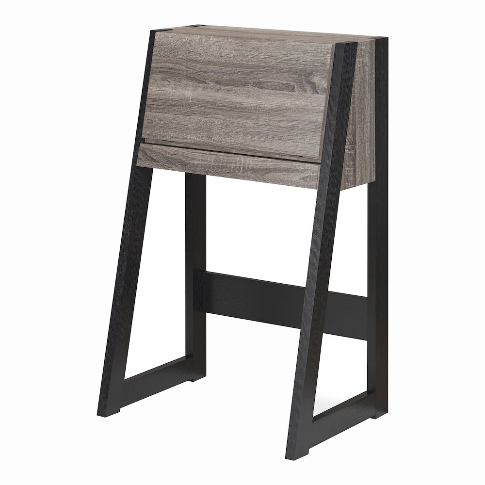 Gase Farmhouse Wood Fold Down Desk in Distressed Gray/Black. Picture 1