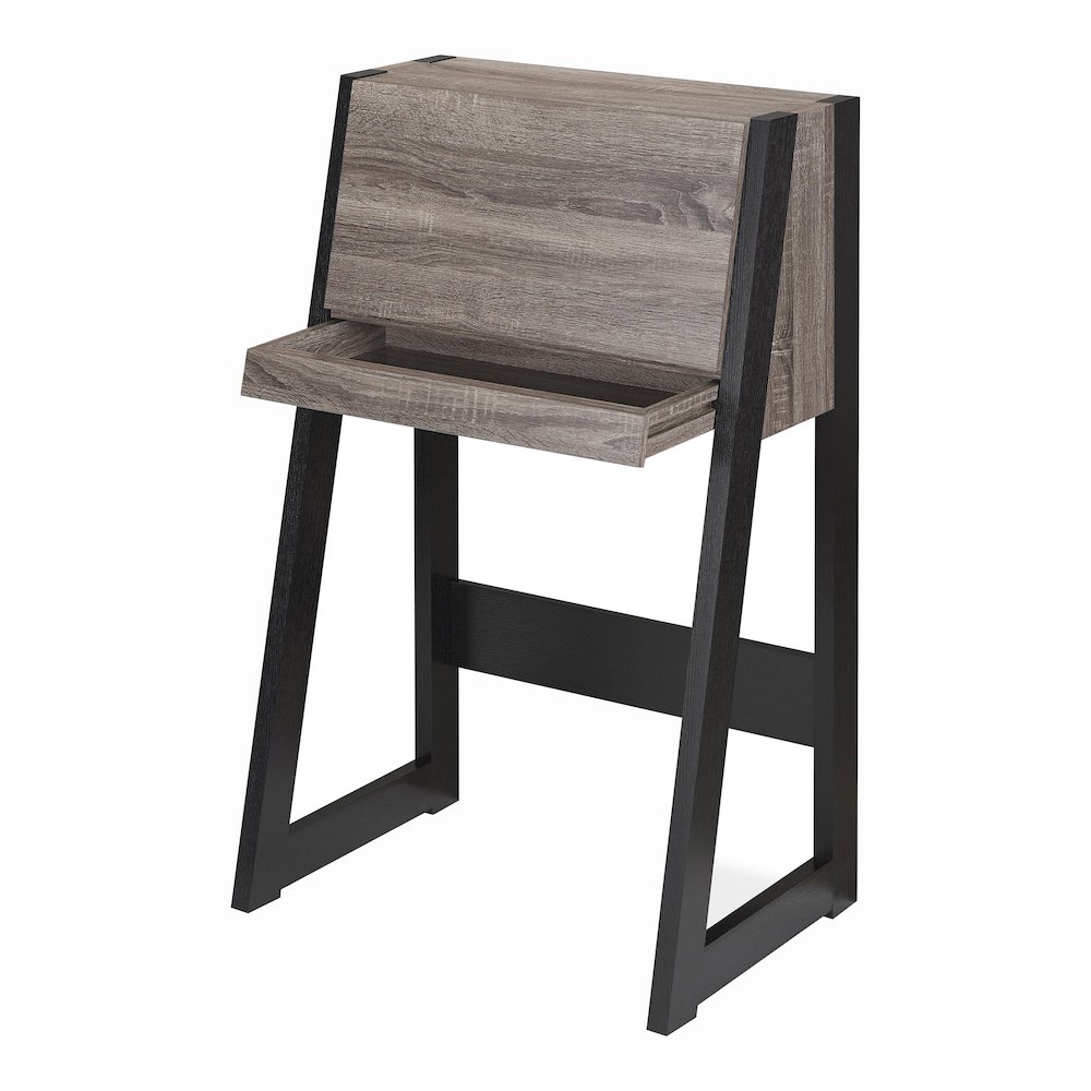 Gase Farmhouse Wood Fold Down Desk in Distressed Gray/Black. Picture 2