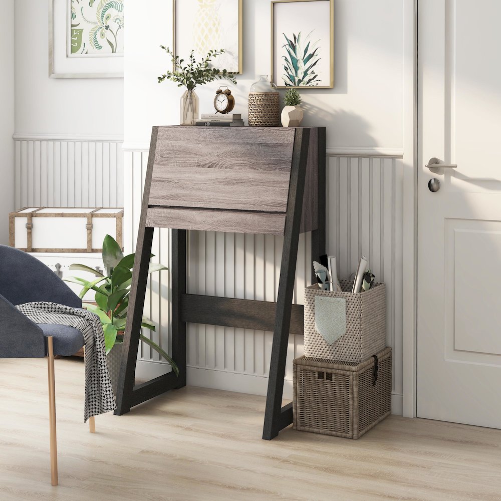 Gase Farmhouse Wood Fold Down Desk in Distressed Gray/Black. Picture 4