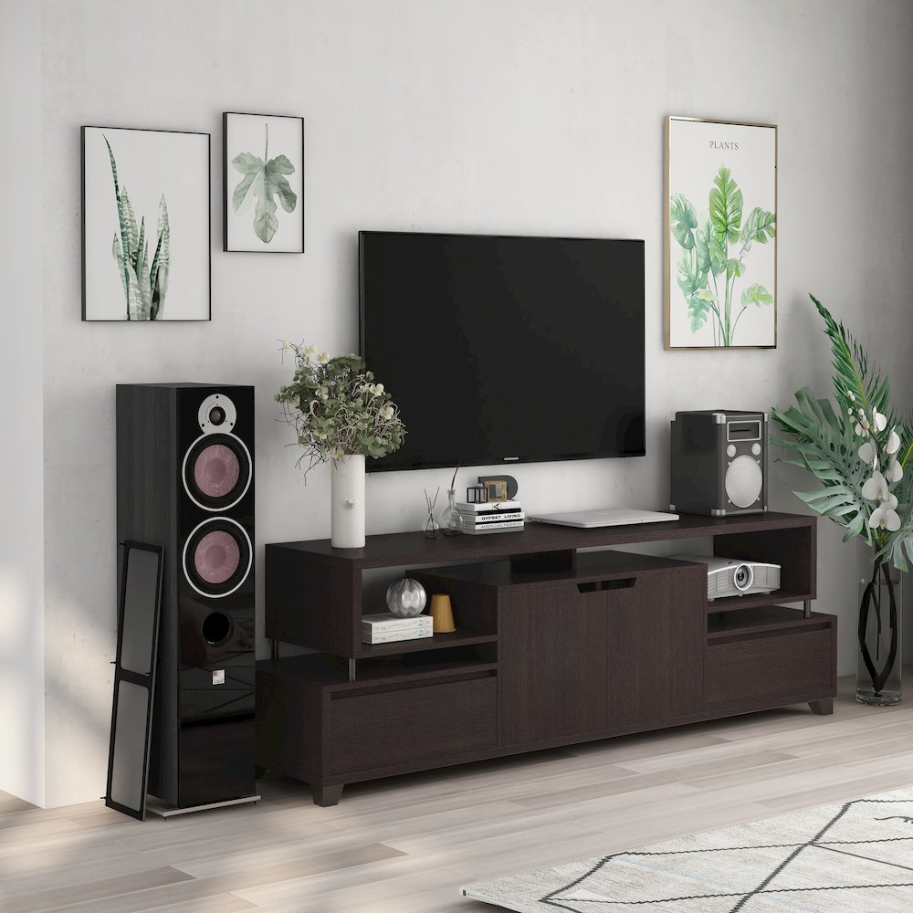 Eliana Wood Multi-Storage TV Stand in Cappuccino. Picture 4