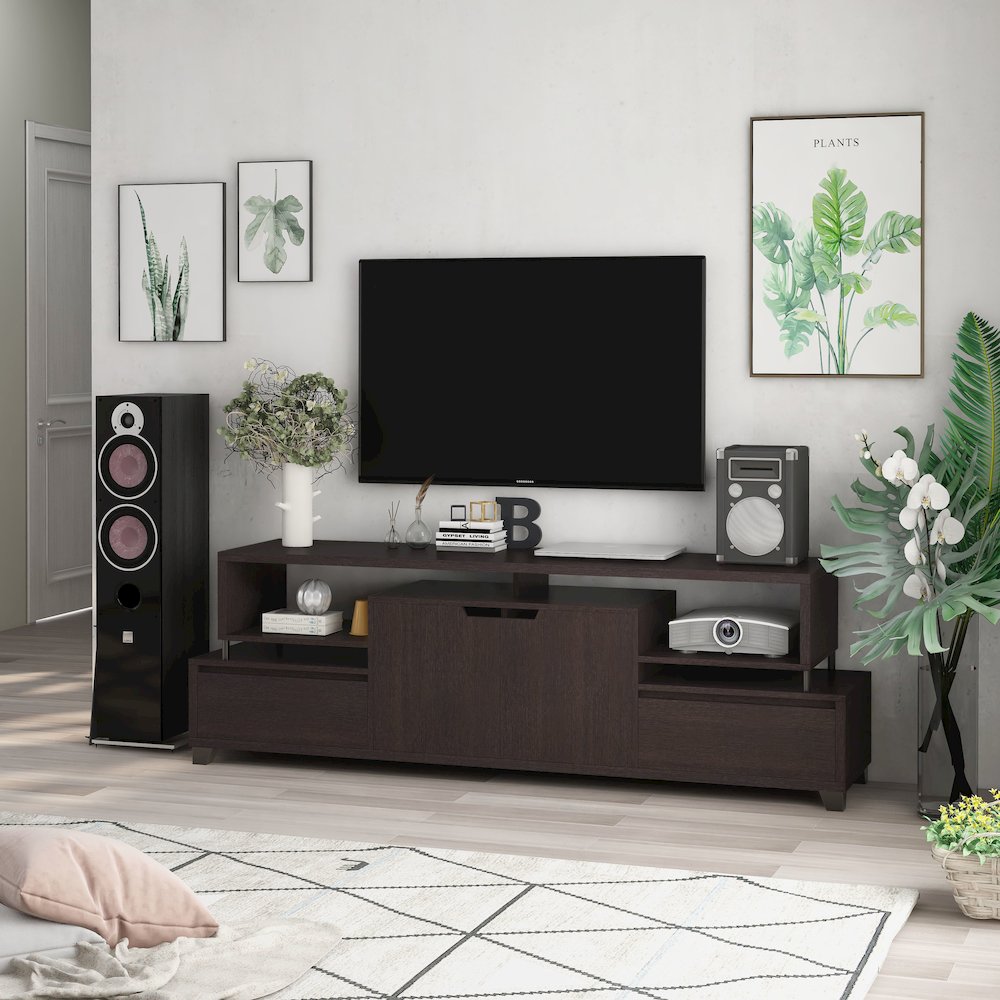 Eliana Wood Multi-Storage TV Stand in Cappuccino. Picture 5