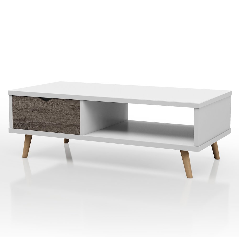 Paulson Wood 1-Drawer Coffee Table in White and Dark Gray. Picture 1