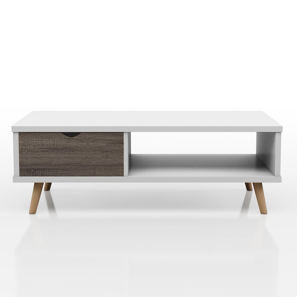 Paulson Wood 1-Drawer Coffee Table in White and Dark Gray. Picture 2