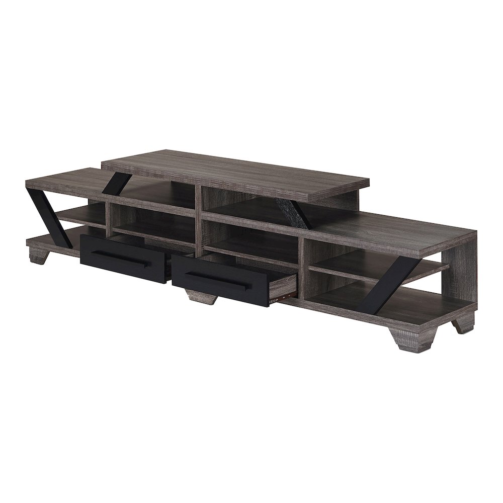 Dixon Rustic Wood 82-Inch TV Stand in Distressed Gray. Picture 3