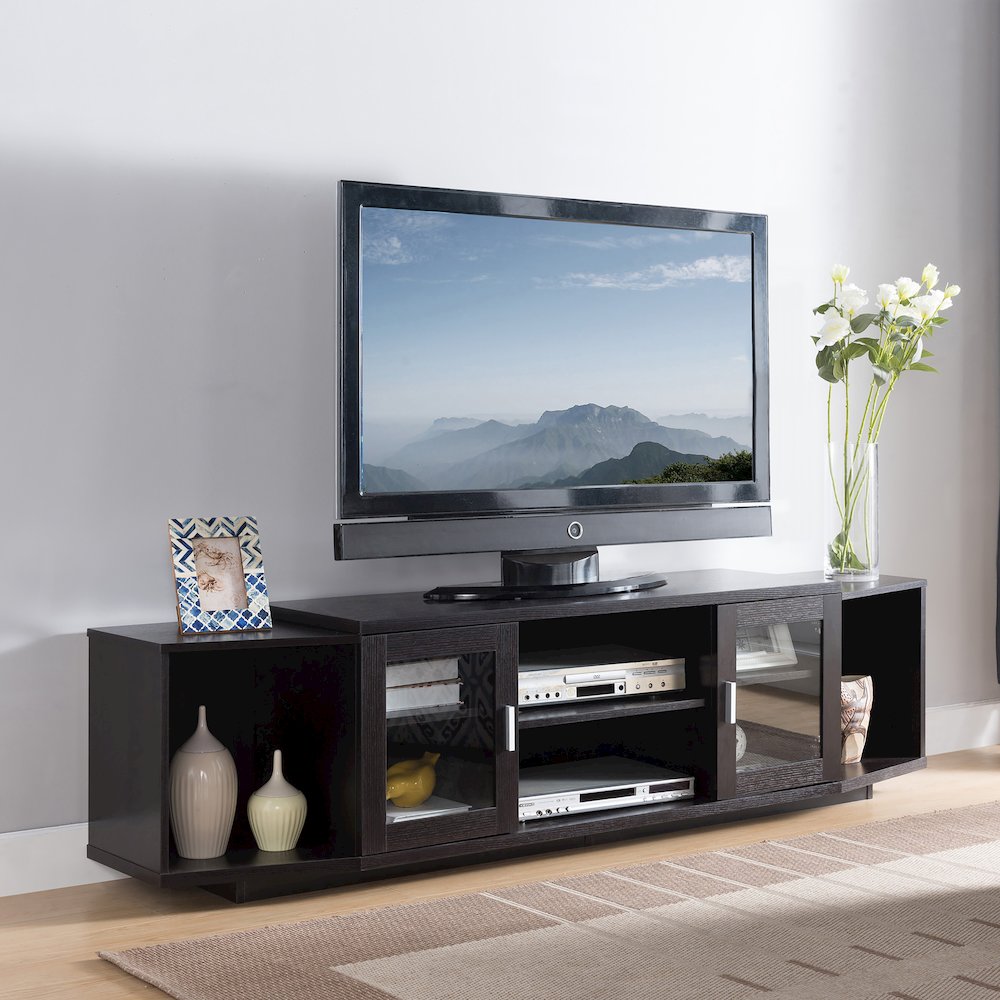 Vinnie Modern Wood 72-Inch TV Stand in Cappuccino. Picture 4