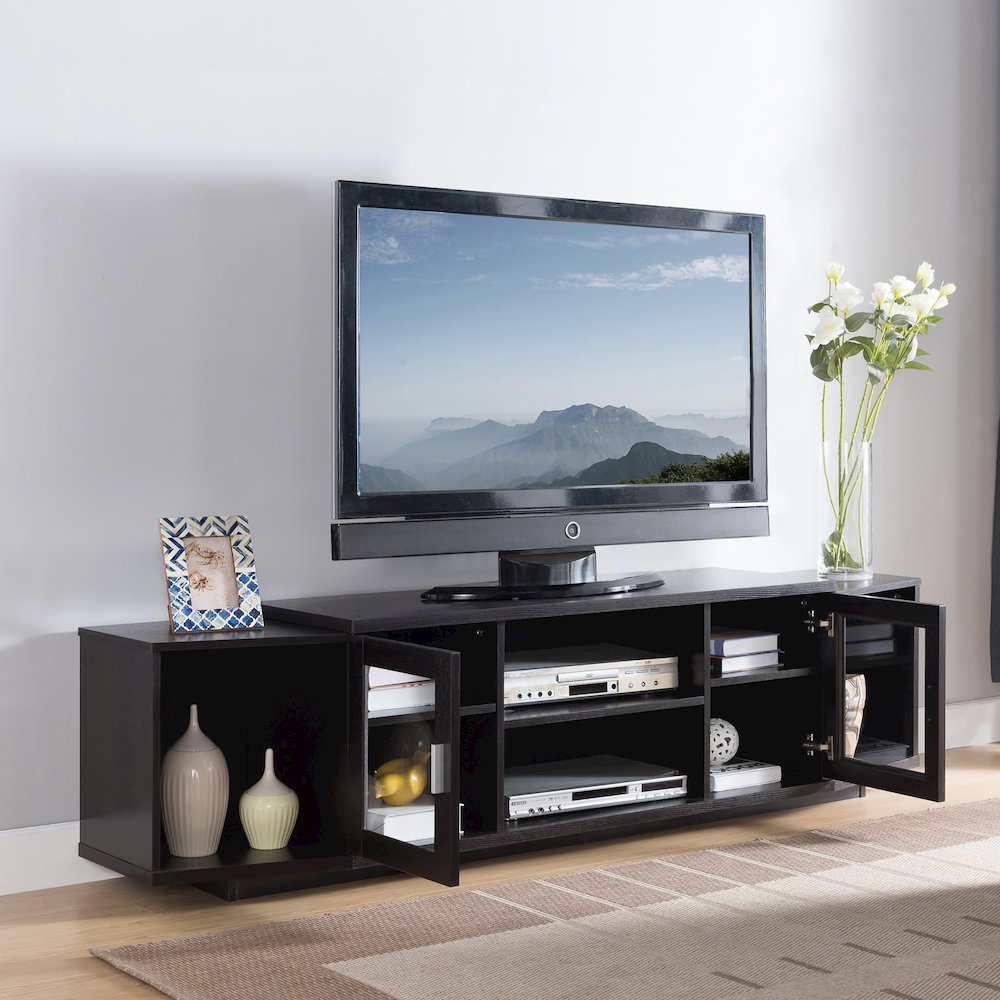 Vinnie Modern Wood 72-Inch TV Stand in Cappuccino. Picture 5