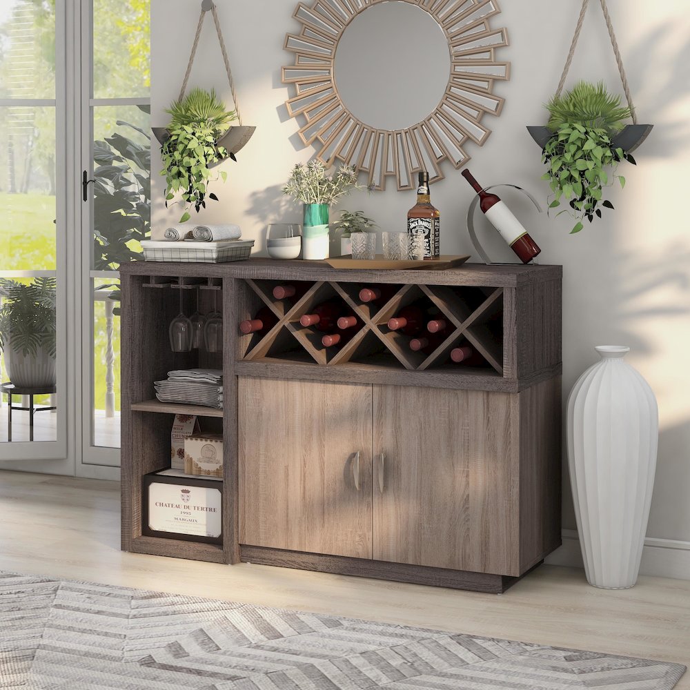 Sauterne Wood Multi-Storage Buffet in Distressed Gray. Picture 4