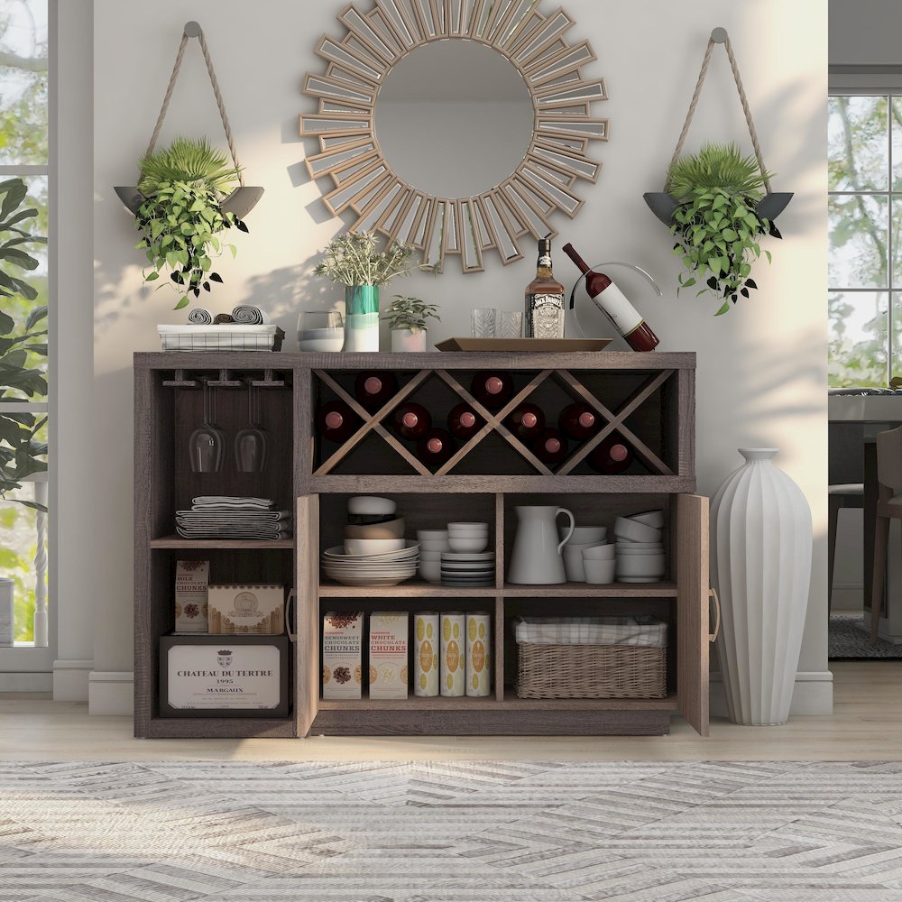 Sauterne Wood Multi-Storage Buffet in Distressed Gray. Picture 5
