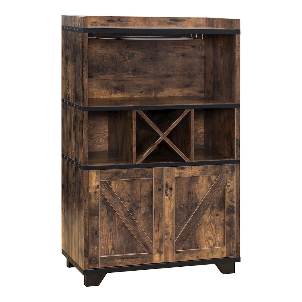 Glamdon Farmhouse Wood 4-Bottle Wine Rack in Brown. Picture 1