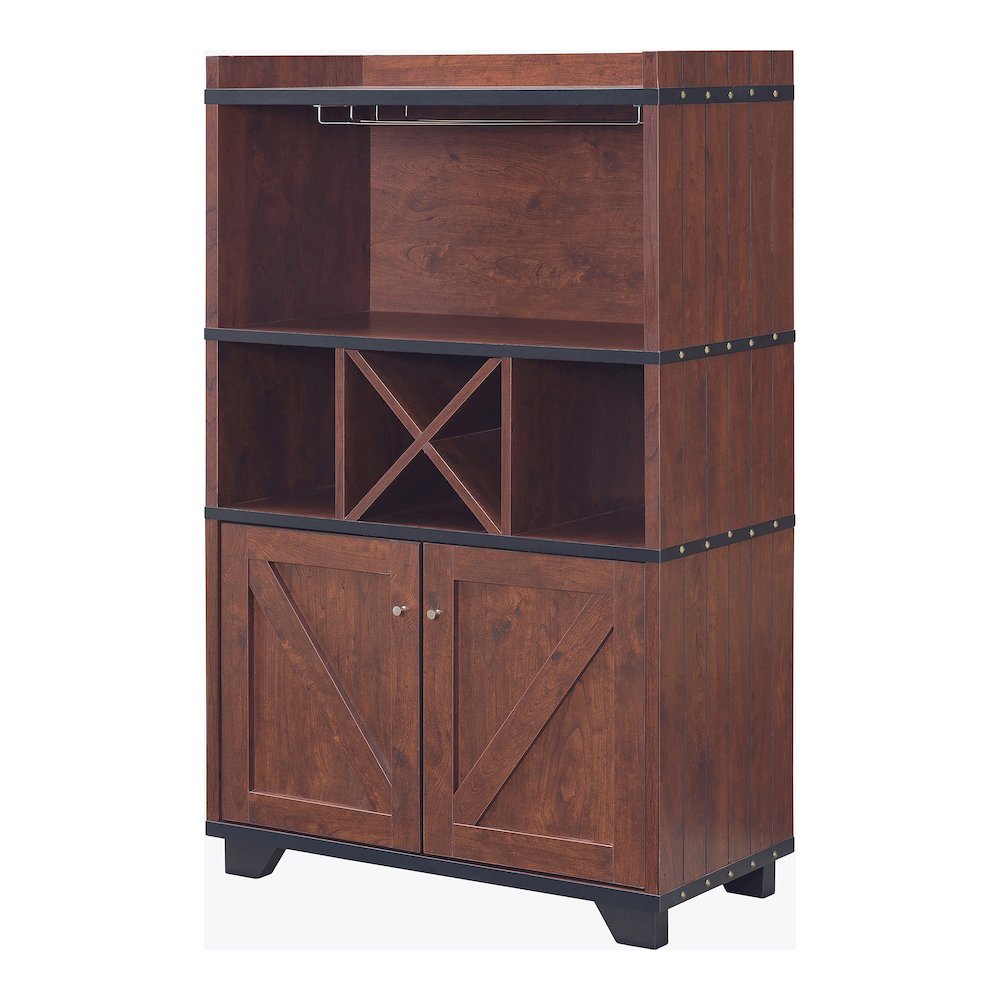 Glamdon Farmhouse Wood 4-Bottle Wine Rack in Vintage Walnut. Picture 5