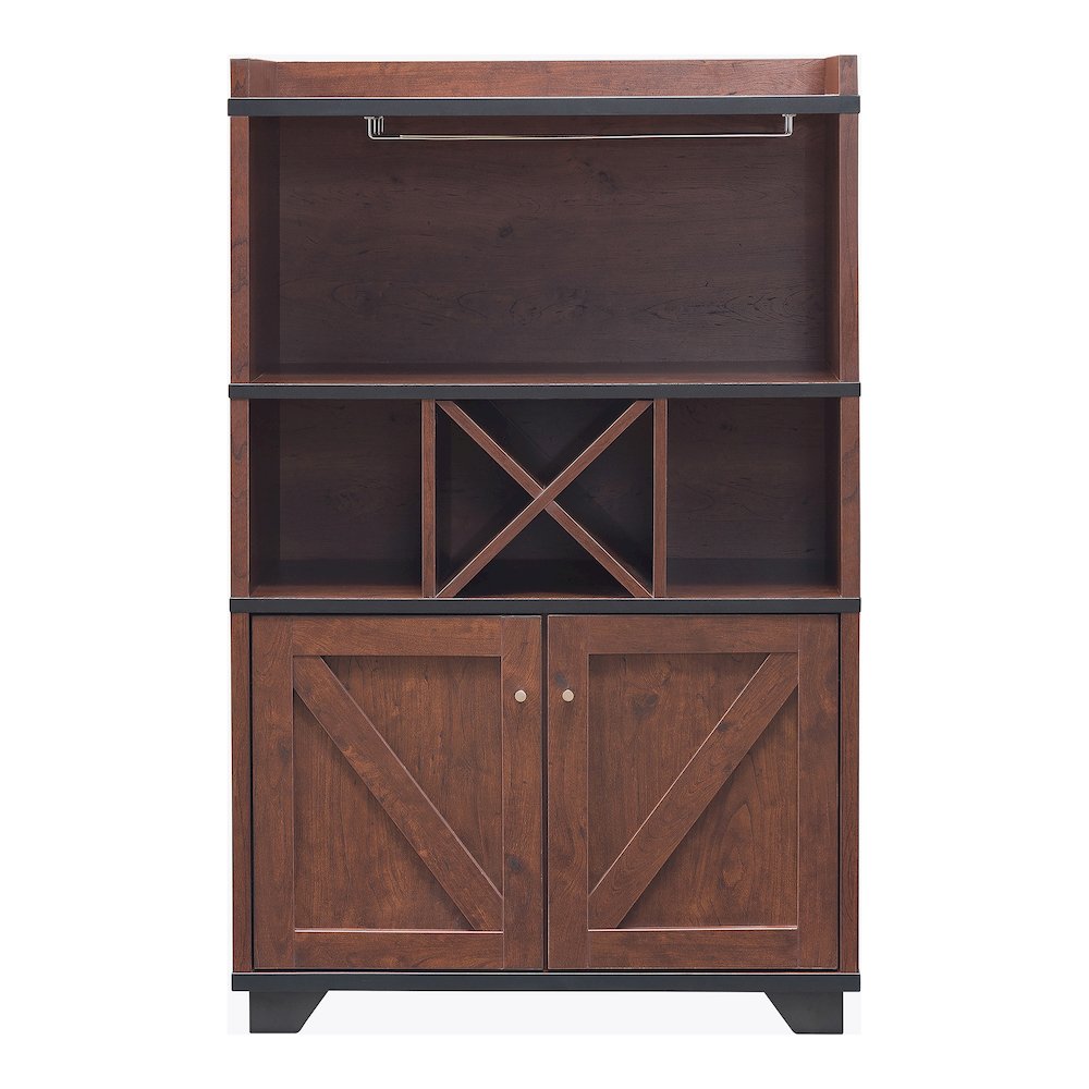 Glamdon Farmhouse Wood 4-Bottle Wine Rack in Vintage Walnut. Picture 1