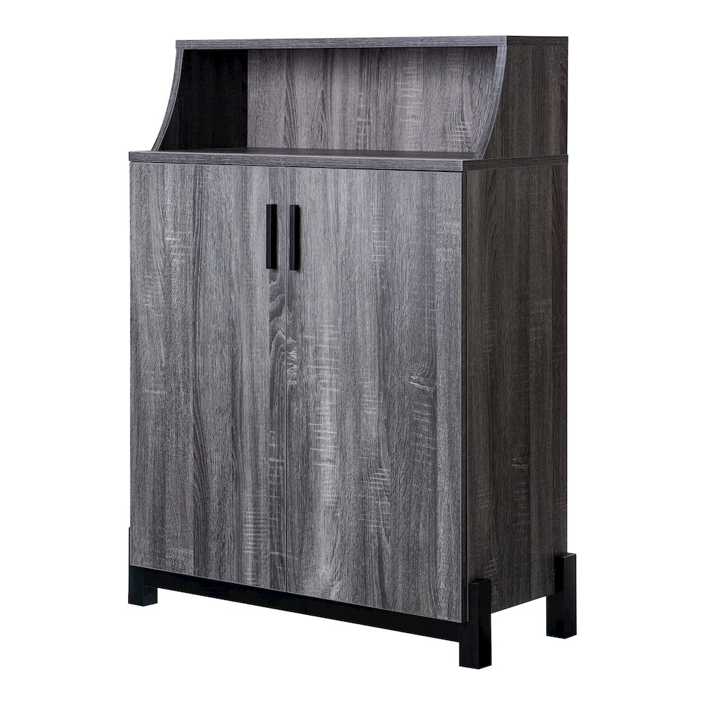 Liguari Wood 5-Shelf Shoe Cabinet in Distressed Gray. Picture 1